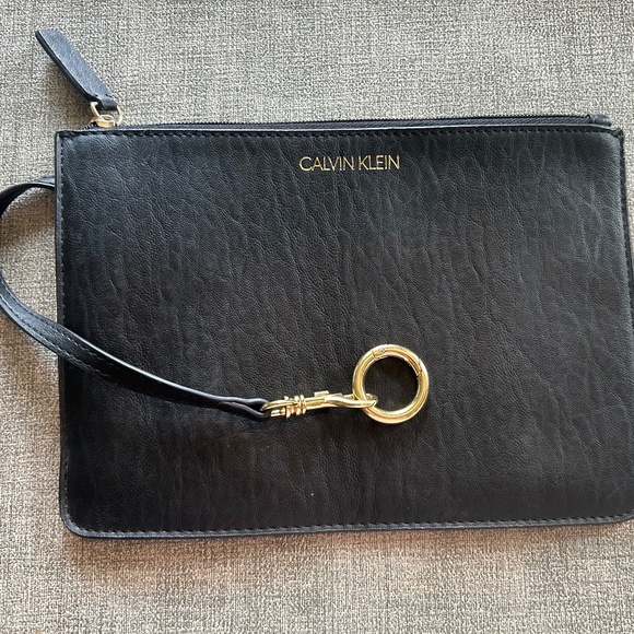 Calvin Klein Black Leather Wristlet with gold hardware - Picture 1 of 3